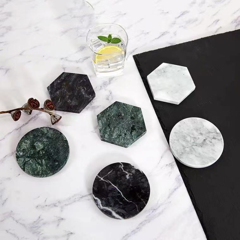 Marble Coaster Set - Posavasos de mármol redondos antideslizantes y